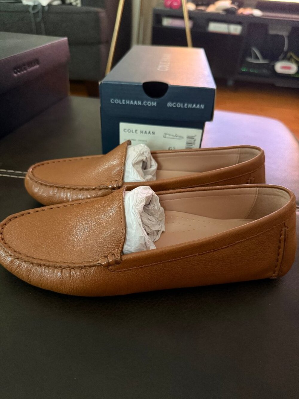 Cole Haan Emmie Driver Loafers Black Leather Size 6.5 New